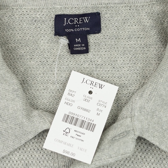 New J.CREW Size M Basketweave Cotton Sweater Polo in Gray Heather $98 CI774 - Picture 6 of 6